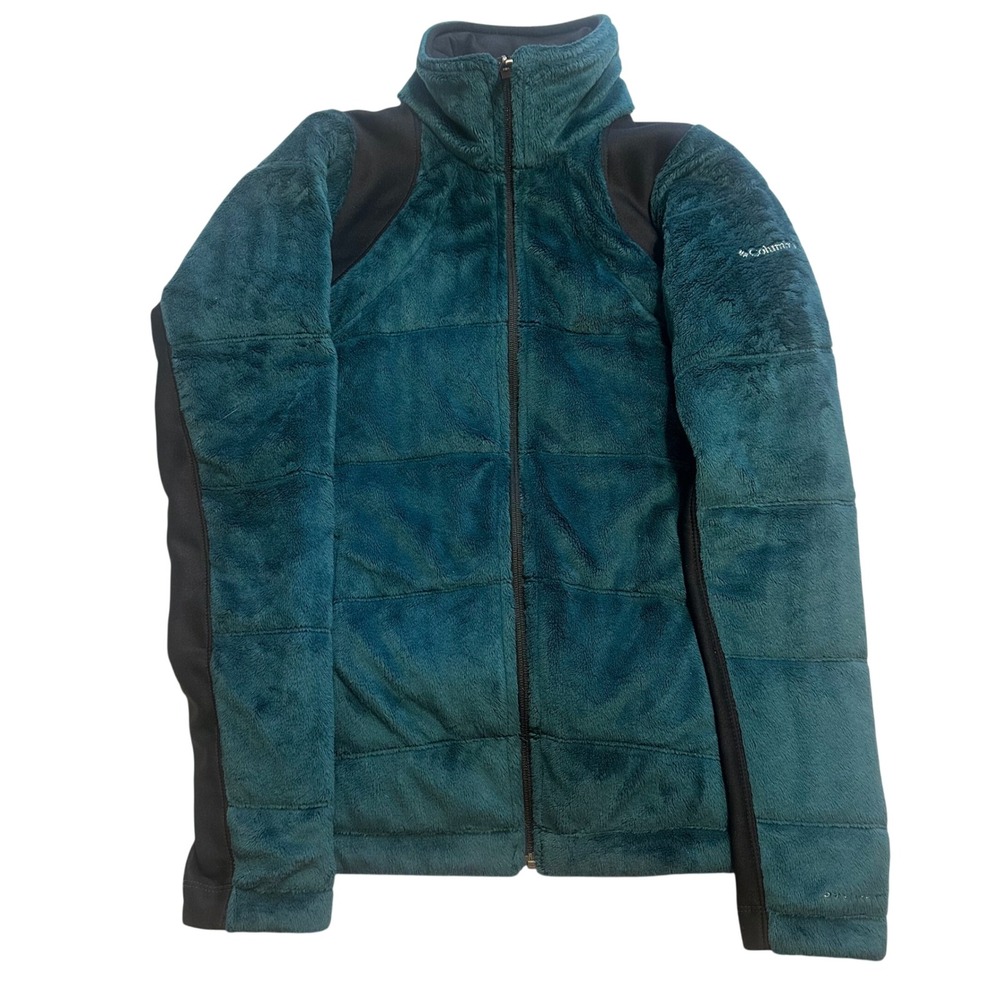 Columbia Fleece Jacket Womens L Teal Omni-Heat Zip Outdoor Thermal Hybrid